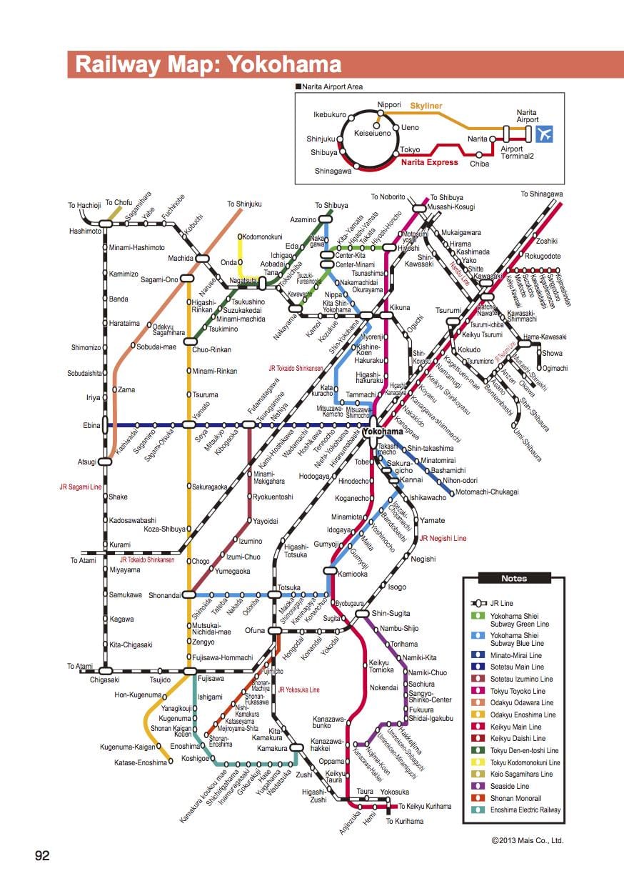 Tóquio, Yokohama trem mapa