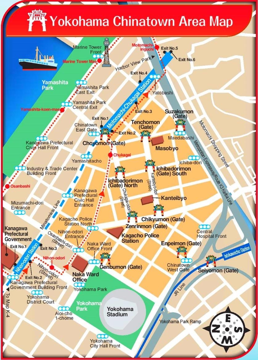 Mapa de Yokohama bairro chinês